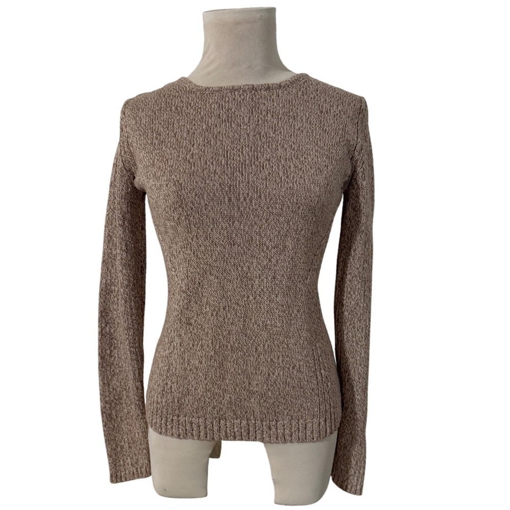 Vintage 90s Guide Series Women Small Tan Speckled Knit Cotton Sweater Classic